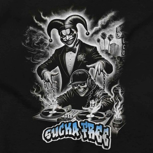 Urban Sucka Free Skeleton DJ Clown Jester MC Youth Crewneck T Shirts Boy or Girl - Picture 2 of 7
