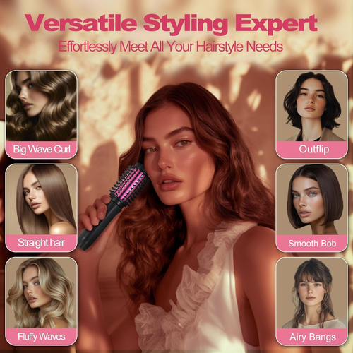 Cordless Hair Curling Iron Brush, Mini Travel Hot Straightener Comb, 3-In-1 Port - Picture 3 of 9