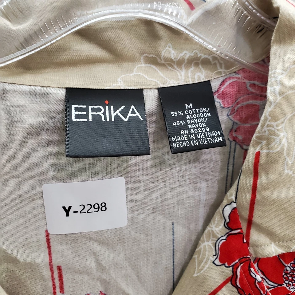 Top de mujer ERIKA mediano beige floral abotonado cuello hawaiano manga corta Foto 2 de 4