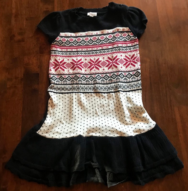 GUC The Children Place Fairisle Sweater Dress Black White Red Size Large: 10-12