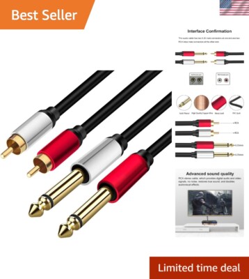 2 X 6.35 Mm to 2RCA Cable,Dual 1/4 Inch TS Stereo Jack Male to 2 RCA Male Stereo