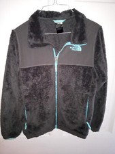North Face Jacket Youth Girls L 14-16 Fuzzy Gray Fleece Full Zip Soft EUC