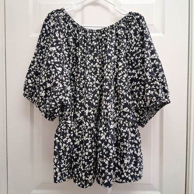 Old Navy Floral Top Puff Sleeve 4X Cottagecore Peasant Boho Cutout Back 