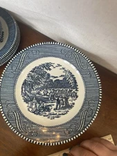 Vntg Royal Currier & Ives  Gathering Wheat 6 3/8" bread Plates Blue And White