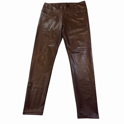 BAGATELLE Pants Women's L Tan Brown Faux Leather Leggings Fleece Lined Pull On