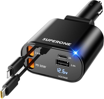 【Upgraded】 SUPERONE Retractable Car Charger 4 in 1, Fast Car Phone Charger with
