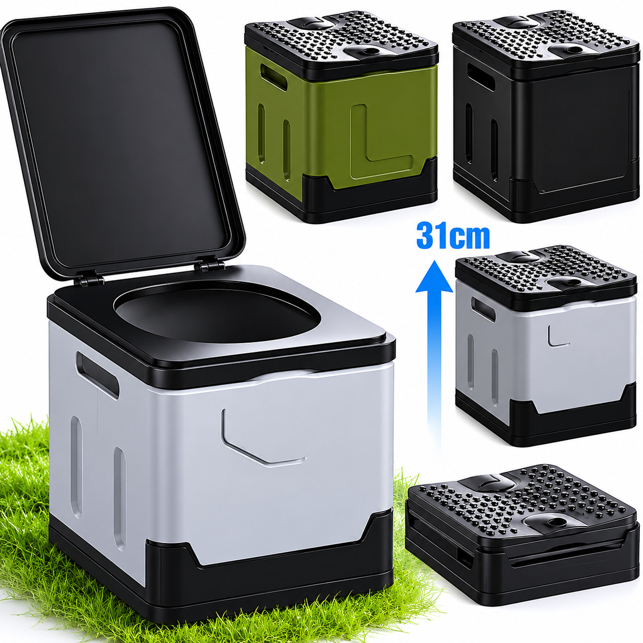 WC portable de camping pliant gris compact pour voiture et voyage