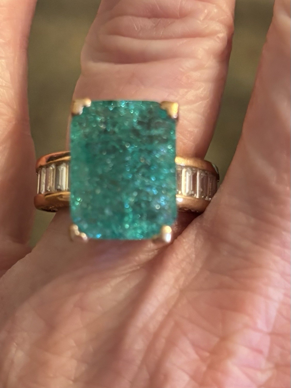 Simulated Emerald Gemstone with Simulated Diamond… - image 1