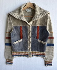 Vintage Sears JR Bazaar Youth Large Leather Acrylic Button Up Sweater Cardigan