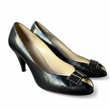 Vintage Bruno Magli Black Peep Toe Leather Career Office Business Heel Pumps - 9