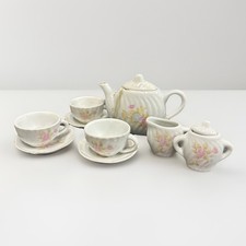 Vintage MCM Child's Tea Set Toy Porcelain Pink Flowers Design 11 Piece
