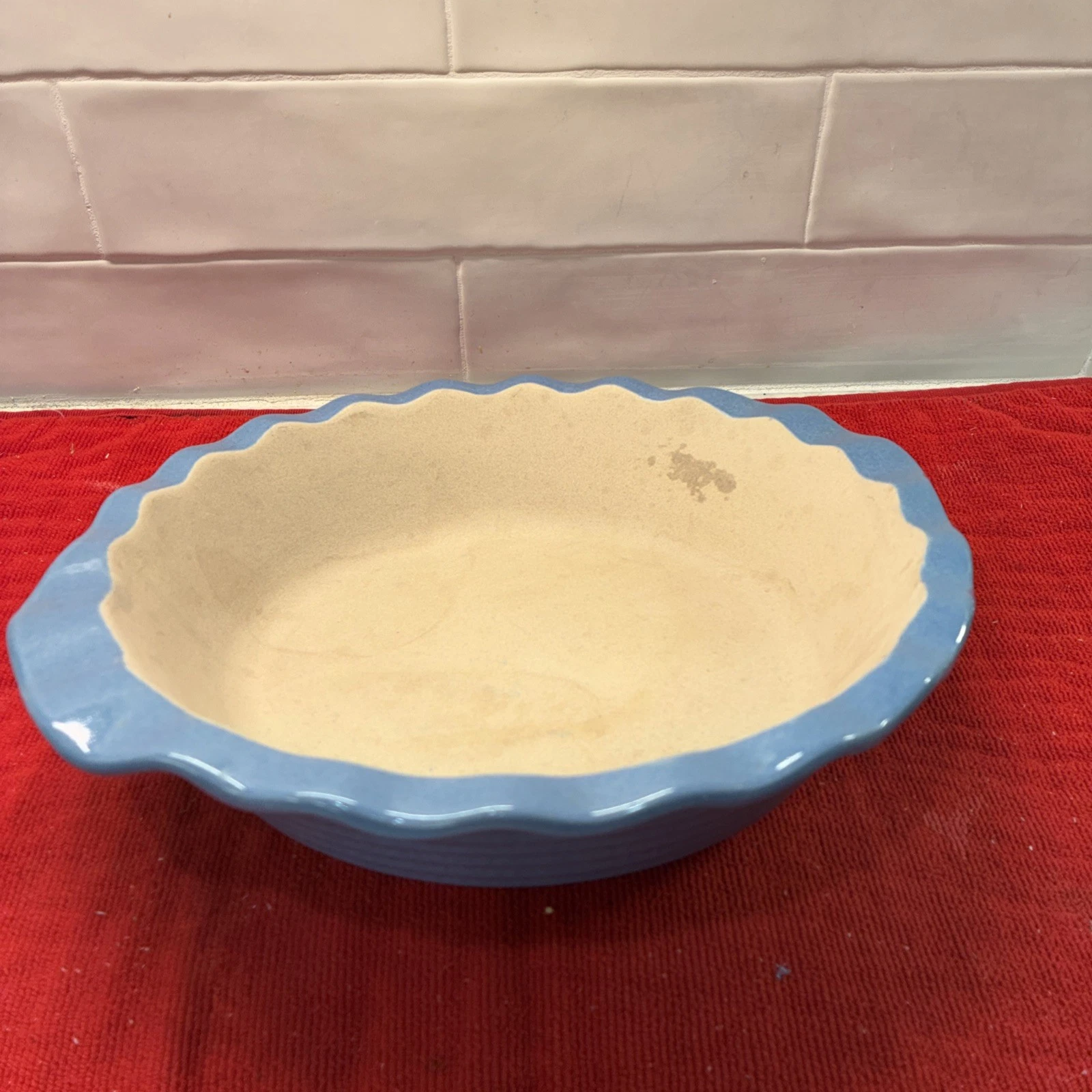 PAMPERED CHEF Family Heritage Stoneware Deep Dish Pie Plate ~10x11x2.5” Blue
