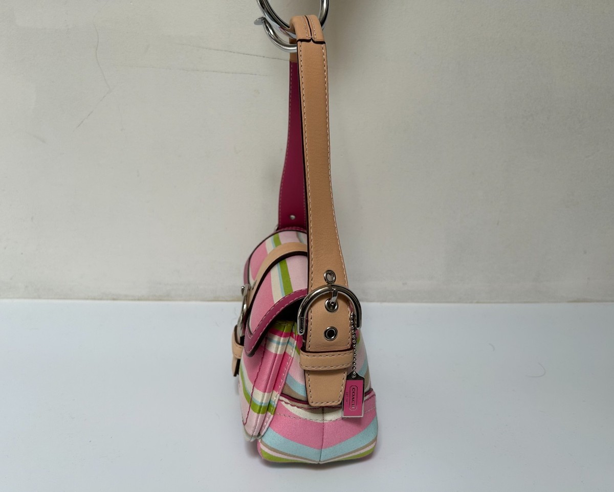 Vintage Y2K Coach Soho Hampton Pastel Pink Striped Canvas Shoulder 