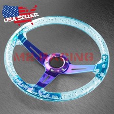 Crystal Steering Wheel Teal 6-holes 345mm Bubble Burnt Spoke Deep Dish Racing