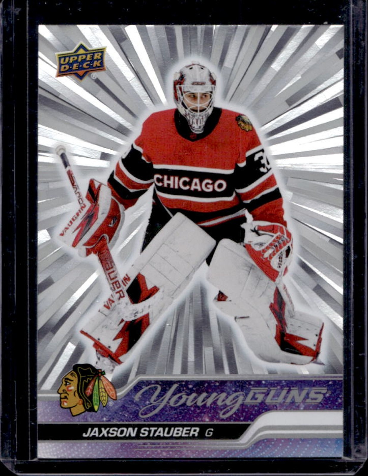 2023-24 Upper Deck Jaxson Stauber Outburst Silver Young Guns RC #207 Blackhawks
