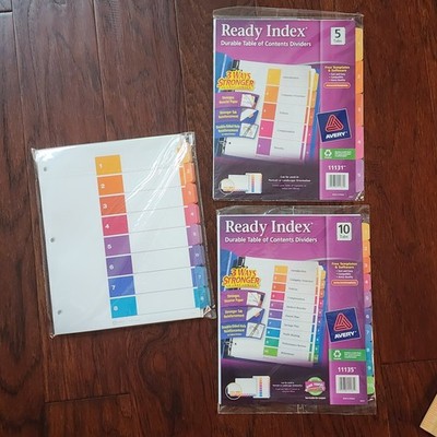 Lot of 3 Avery Ready Index Customizable Table of Contents Dividers 5, 8, 10 Tabs