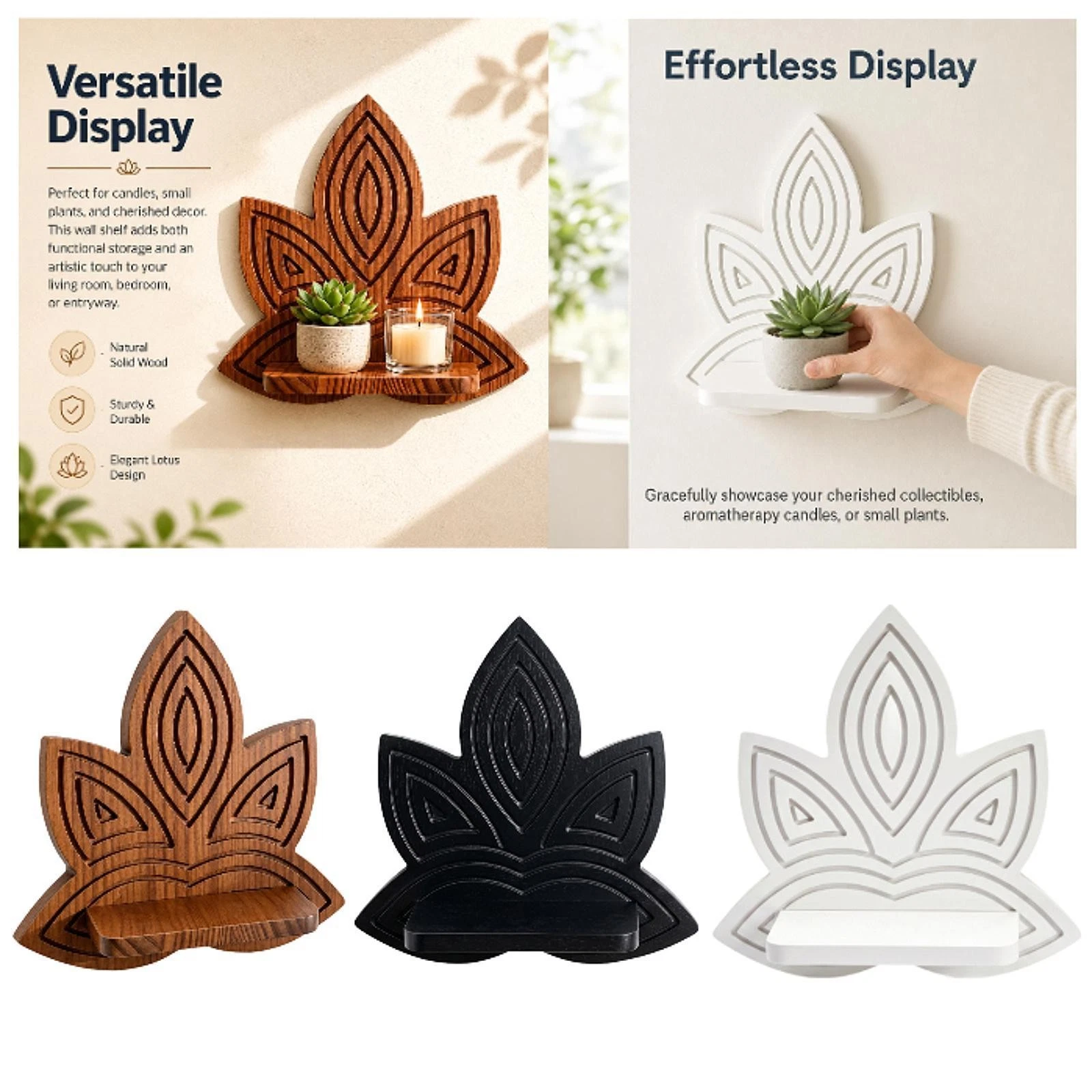 Lotus Shaped Wall Shelf Chic Home Decor for Farmhouse Bathroom Living Room