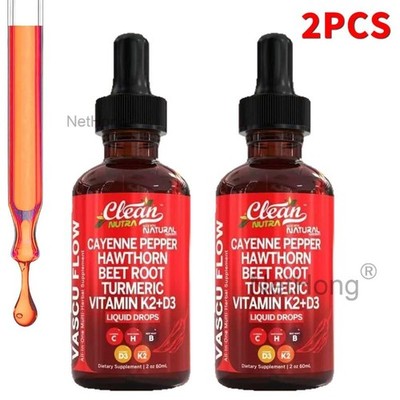 Vitamin K2+D3 Liquid Drops 2PCS Pepper Hawthorn Beet Root Turmeric Cayenne