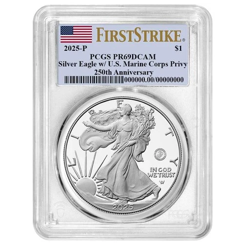 2025-P $1 1-oz Proof American Silver Eagle Marine Corps Privy PCGS PR69DCAM FS