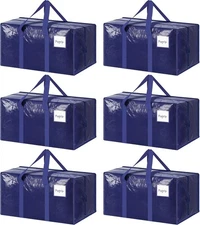 6 Pack Extra Heavy Duty Large Moving Bags with Strong 6 Pack, Dark Blue 