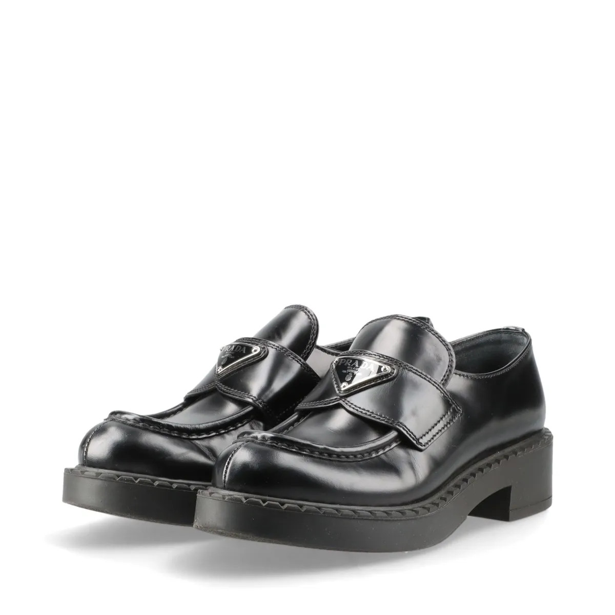 Prada Chocolate Leather Loafer 35.5 Ladies' Black Triangle logo thumbnail 5