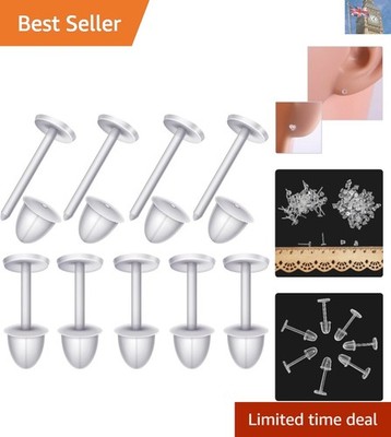 Invisible Plastic Earring Retainers   100pcs Clear Pins & Backs for Everyday