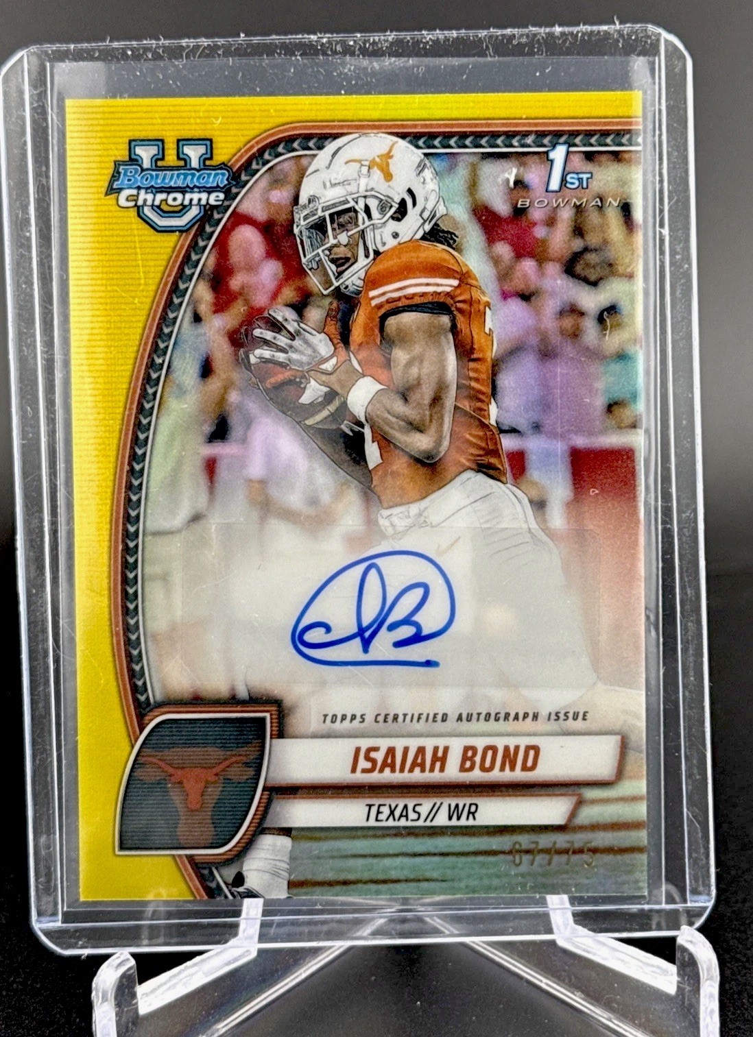 2024 Bowman University Chrome Prospect Isaiah Bond 1st Auto Yellow 67 of 75