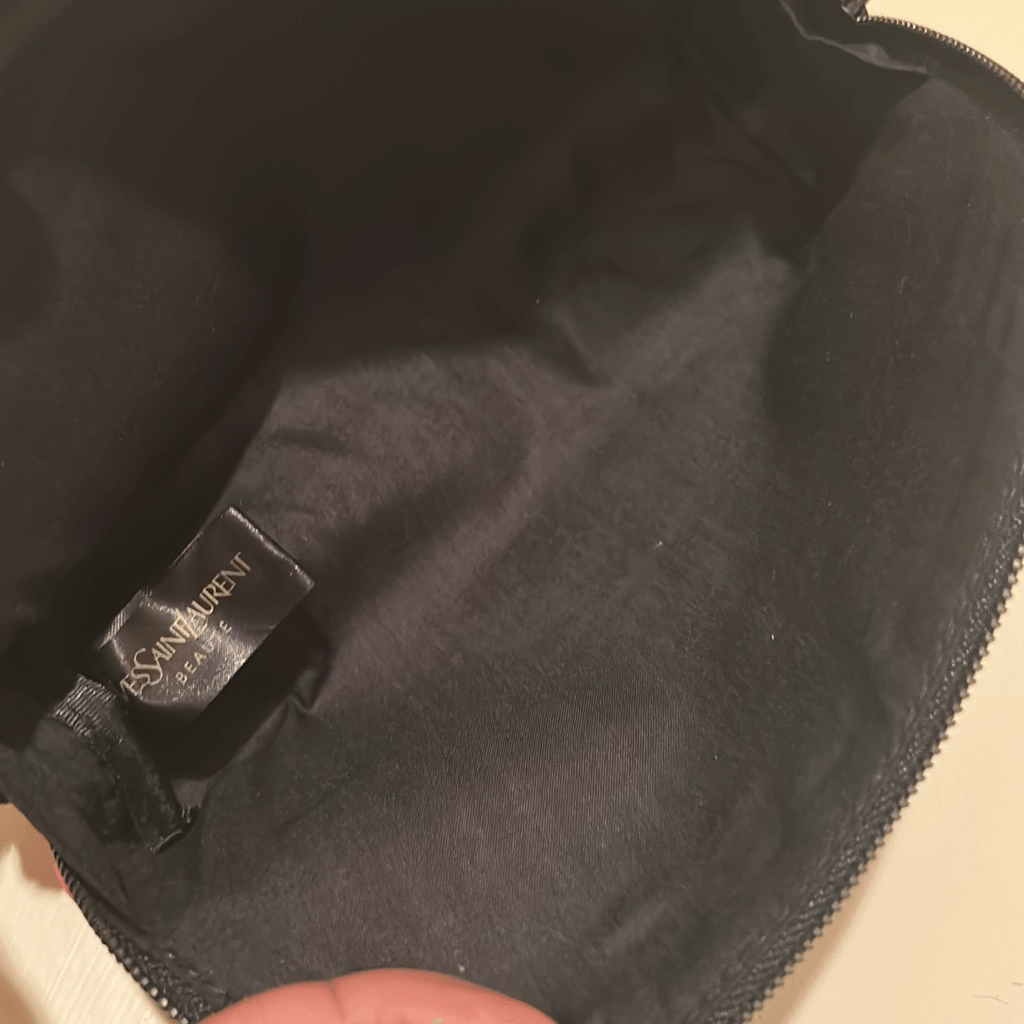 SAINT LAURENT Beauty bag da viaggio cosmetica con zip YSL Beaute rosa lucida ecopelle nuova con etichette