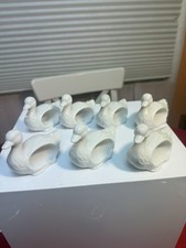 Vintage White Porcelain Duck Napkin Rings Holders Set of 9