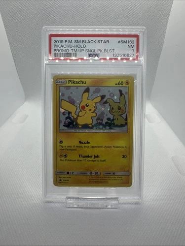 2019 POKEMON SM BLACK STAR PROMO #SM162 PIKACHU-HOLO PROMO-TM.UP PSA 7 NM RARE