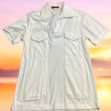 Vintage Men  s Logistix Terrycloth Shirt White Hipster Grandpa MOD Disco Sz M