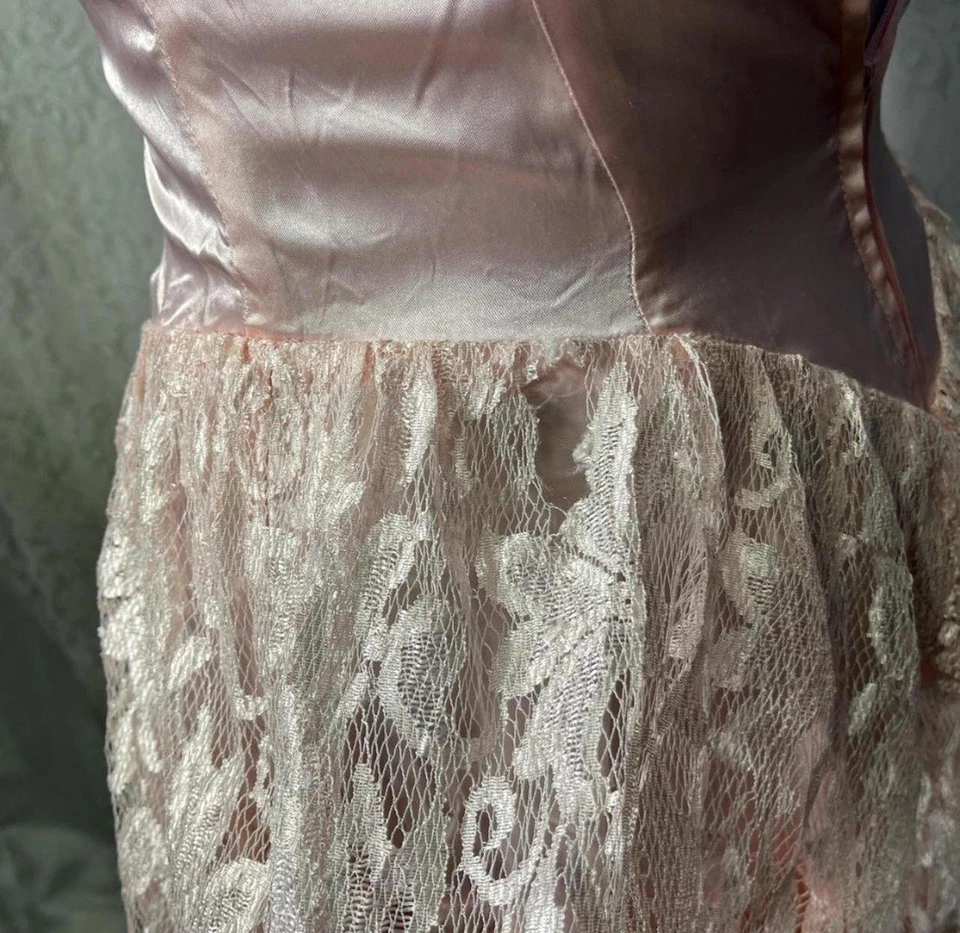 VTG 80s 90s Coquette Fairy Pink Mini Party Dress Lace Small Ballerina Princess - Image 3 of 4