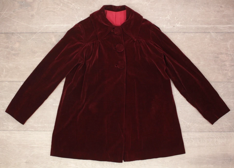 Conjunto de chaqueta y falda de terciopelo granate de 2 piezas antiguo de principios de 1900 para mujer de colección XS/S traje Foto 4 de 4