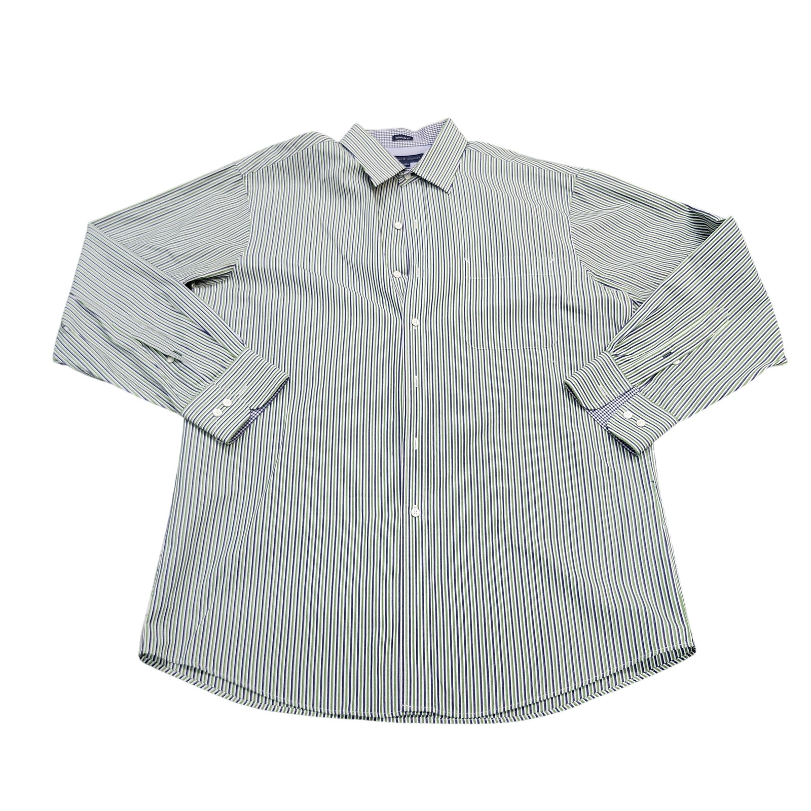 Tommy Hilfiger Dress Shirt Mens 16 32/33 Green Stripe Regular Fit Long Sleeve