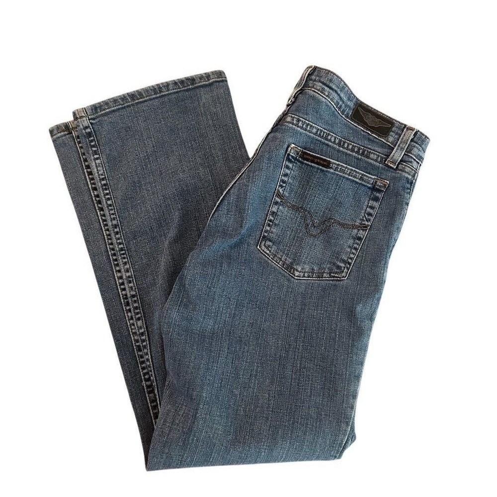 Harley Davidson Women's Blue Bootcut Jeans Mid Rise Relaxed FitPetite Size 8
