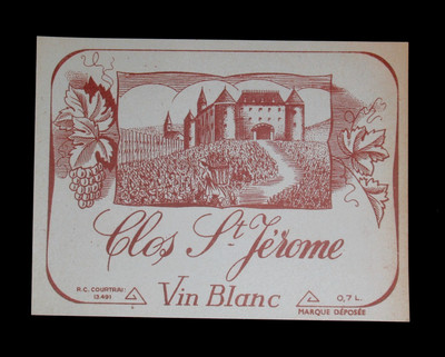 Original Vintage Wine Label Clos St Jerome Vin Blanc France