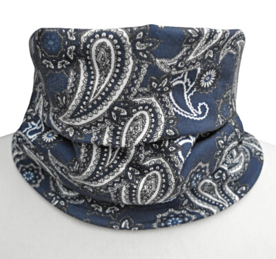 Damen Loop Schal blau weiß schwarz Paisley 95% Baumwolle 5% Elasthan Rundschal 