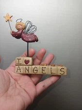 Rare Vtg Suzi Skoglund Blossom Bucket Wire Winged Angel Block Primitive Figurine