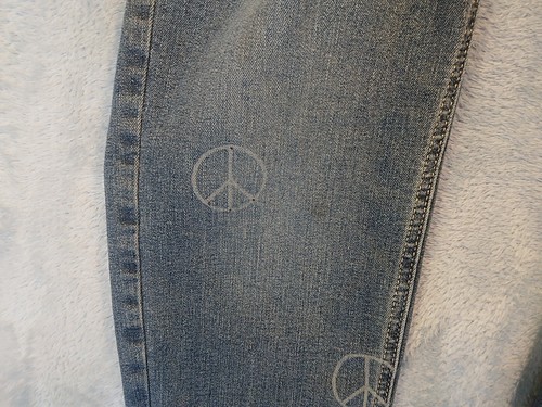 So Girls Blue Denim Jeans Distressed Peace Sign Size 12 Stretch - Picture 7 of 10
