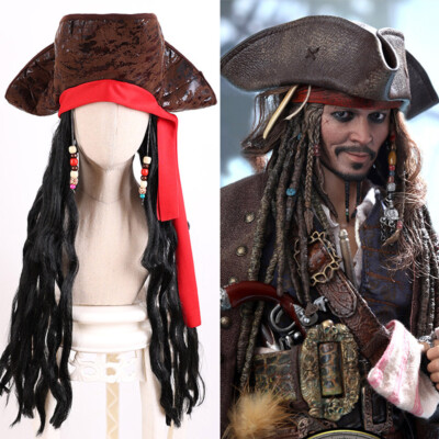 Piratenhut Braun mit Dreadlocks Herren Karibik Fancy Kleid Kostüm Zubehör DE