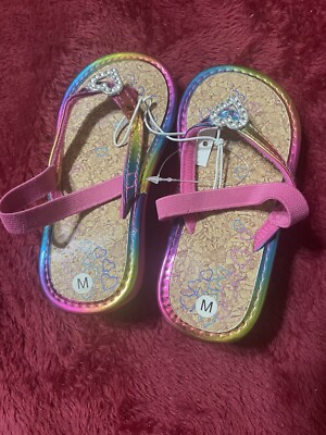 *TODDLER GIRLS SANDALS *SIZE MEDIUM FLIP FLOPS DRESS UP SHOES *SEQUIN  HEART