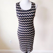 Forever 21 Sleeveless Dress Womens Large Chevron Stretch Black Gold 2000s