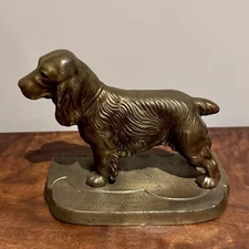 Antique Frankart American Art Deco Spaniel Dog Statue Sculpture Metal Bookend