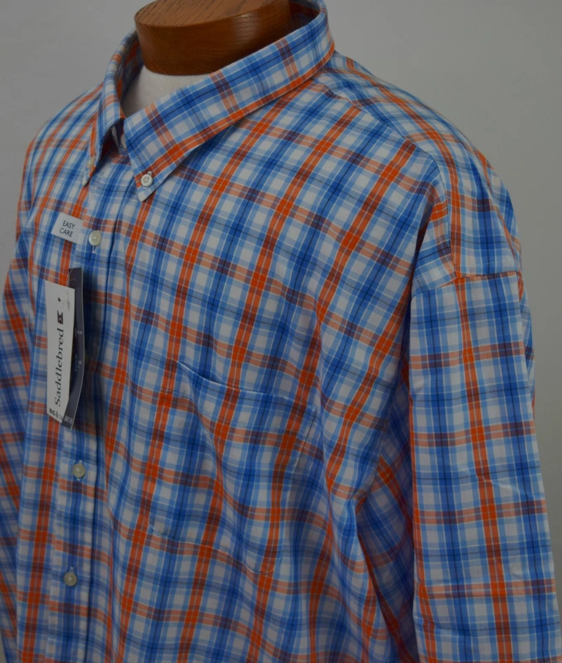 Saddlebred LT Button Front Big and Tall Short Sleeve Shirt Men New Orange Plaid  - Image 2 of 4
