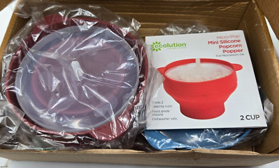 Set of 3 Mini Silicone Popcorn Makers w/ Gift Bags Ecolution 2 Cup Capacity NEW