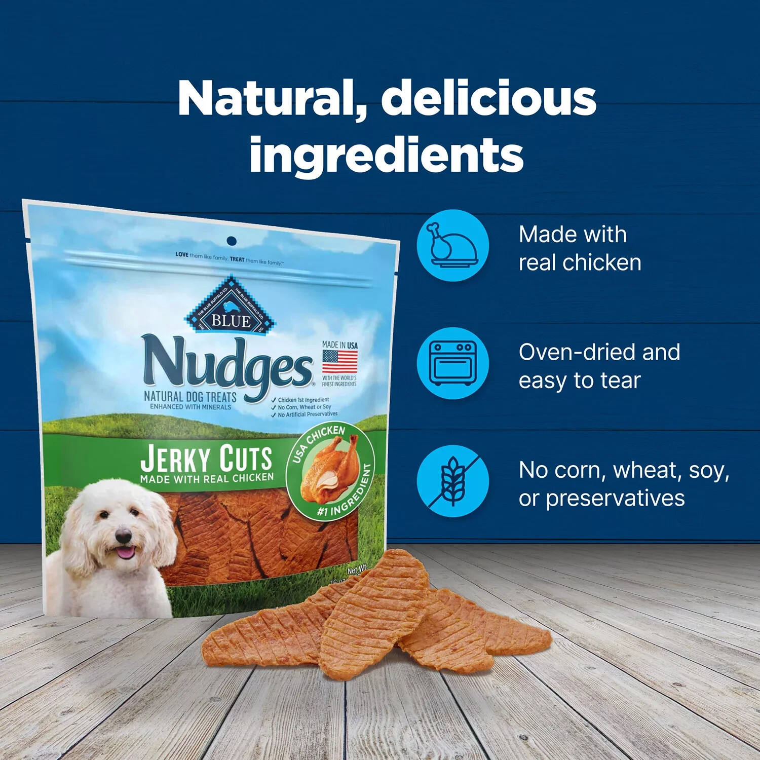 Blue Buffalo Nudges Natural Jerky Cut Dog Treats, Chicken Flavored (40 oz.)