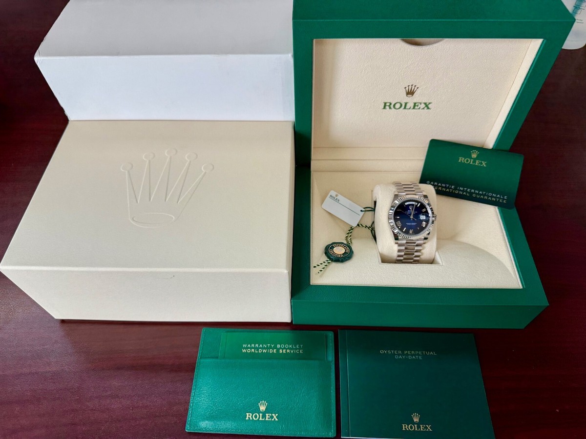 2025 Rolex Day Date 228239 Blue Ombre 40mm White Gold w/ Box
