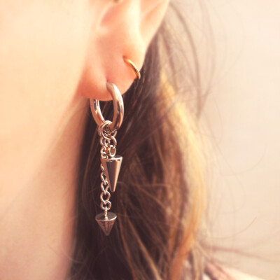 18g Kpop style cone chain hoop earrings, 316L Surgical steel cone dangle  hoops