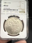 1881-O Morgan Silver Dollar NGC MS 62 US Mint $1 Coin New Orleans Mint