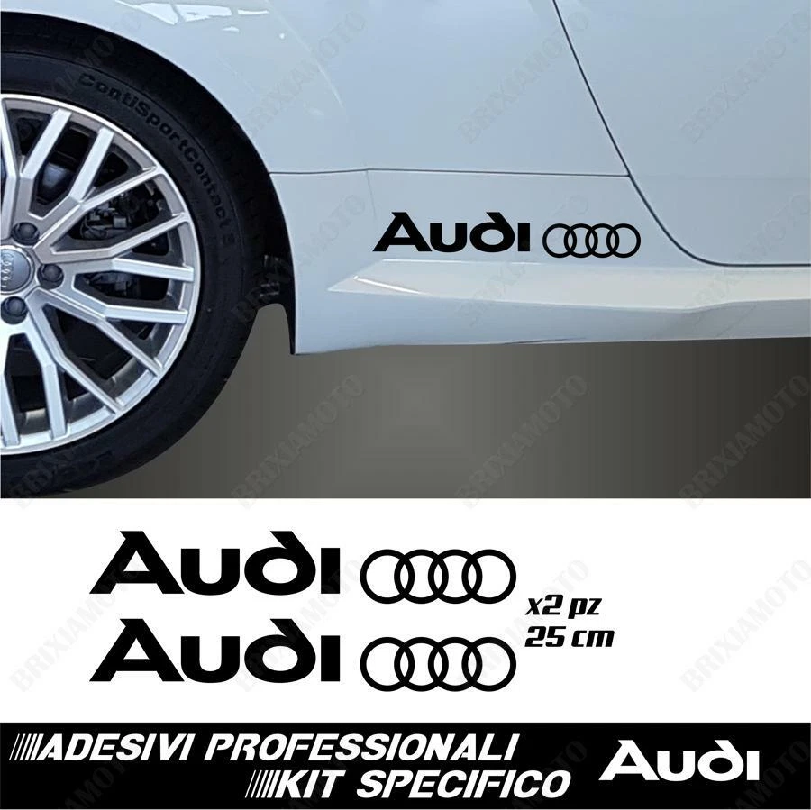 BRIXIAMOTO COPPIA ADESIVI PER FIANCATE LOGO AUDI PER A1 A3 A4 A5 A6 A7 A8 TT NERO